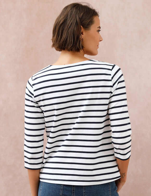 Marine-T-shirt met goudkleurig hartborduursel (wit / marine) Marine-T-shirt met goudkleurig hartborduursel (wit / marine)